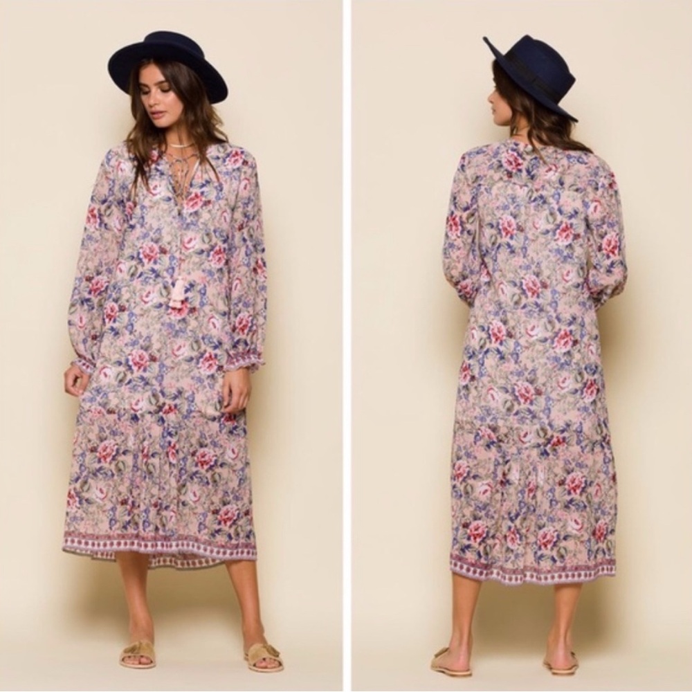 Anthropologie Raga Ramona Victoria Floral Tassel Midi Peasant Dress small